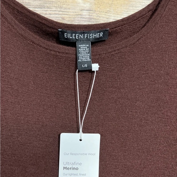 EILEEN FISHER Merino Wool Crew Neck Sleeveless Top Dark Brown Size L NWT $198 - Picture 3 of 9